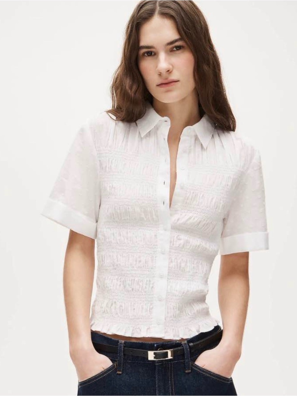 Smocked button-up short-sleeve shirt Small jcrew retail